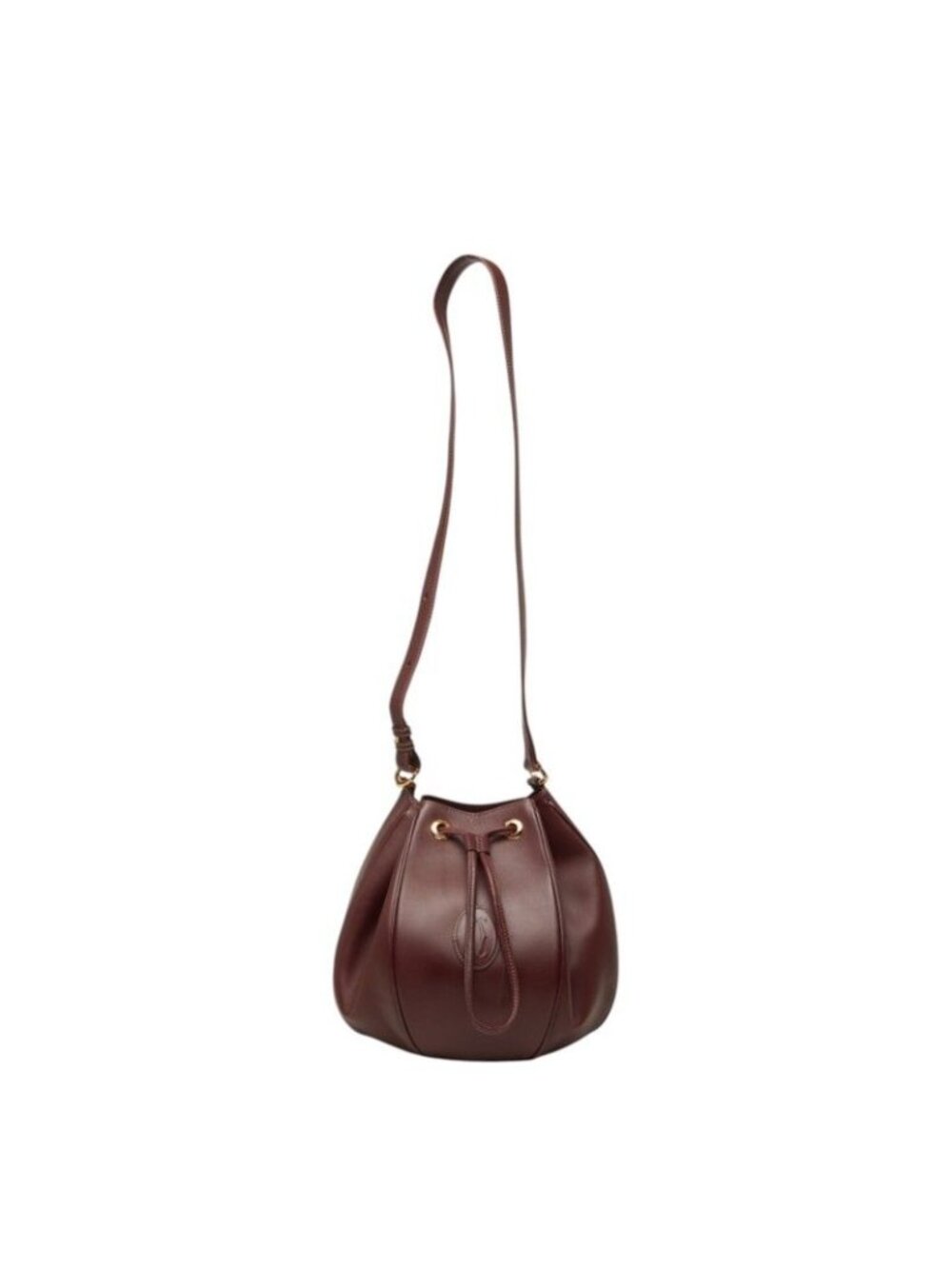 Cartier Must Line Crossbody Shoulder Bag Drawstring Wine Red Bordeaux Leather